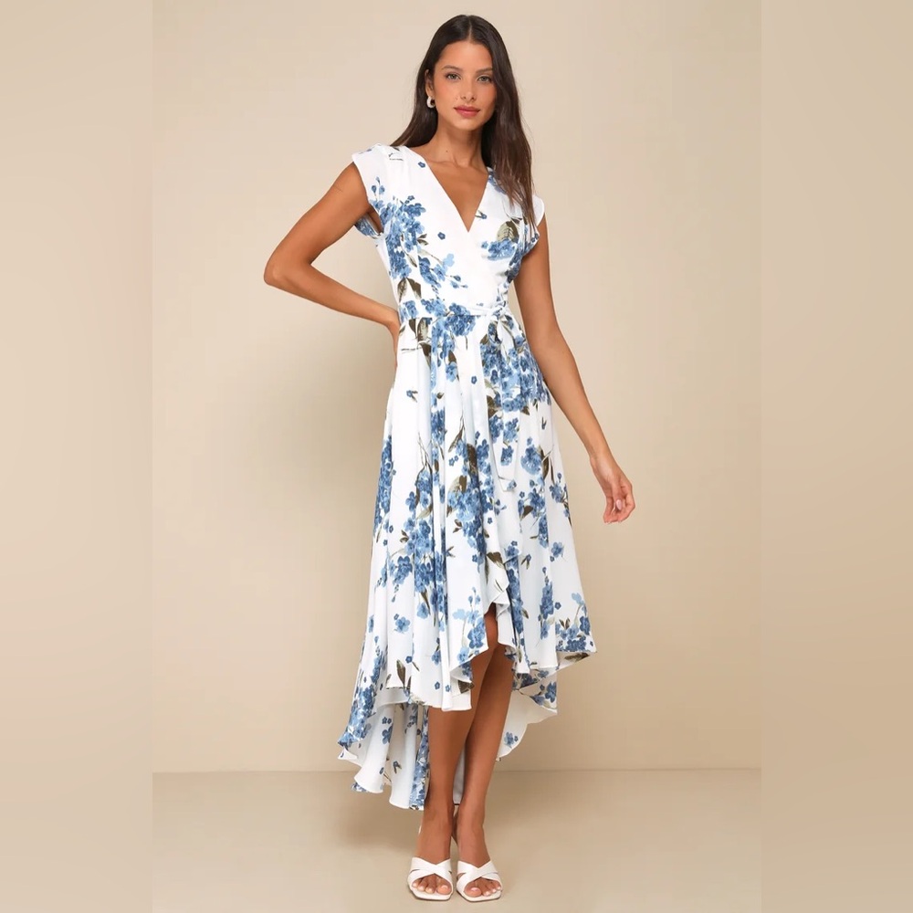 Lulus French Countryside White Floral Print High-Low Dress